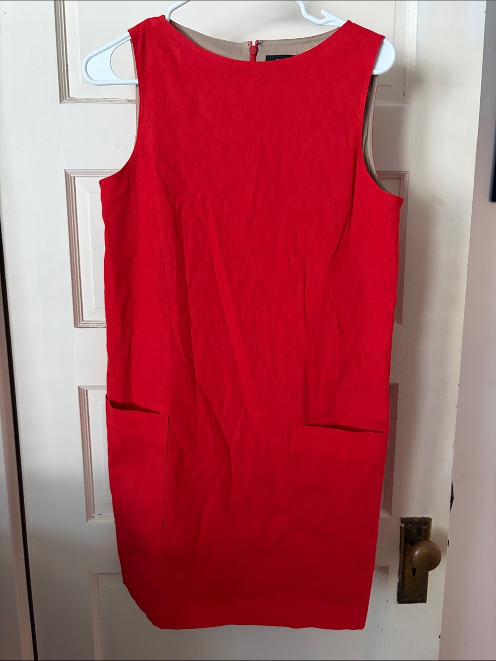 Theory Red Sleeveless Shift Dress with Front Pockets